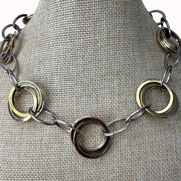 Vintage Ralph Lauren RLL Gold & Silver Circle Link 18" Toggle Necklace Statement - Picture 1 of 6